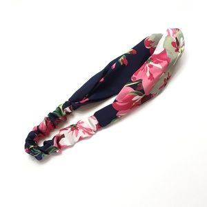 Navy Blue Floral Boho Twist Headband